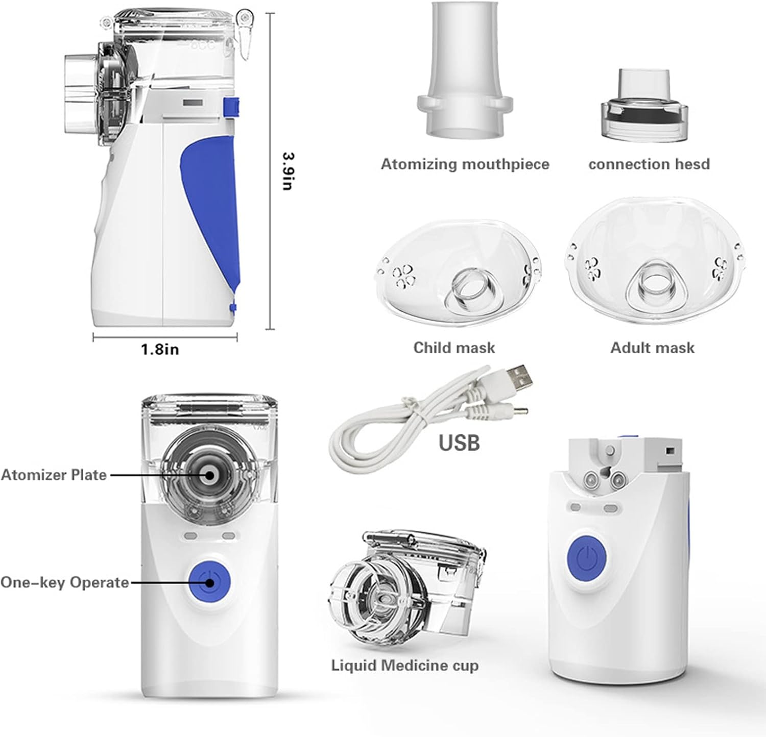 Home Portable Inhaler Silent Handheld Nebulizer Atomizer -Blue - Image 5