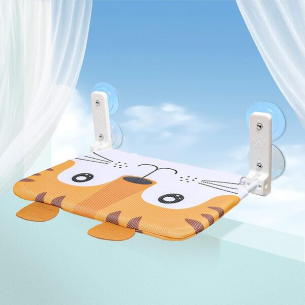 Durable Cat Hammock Breathable Mesh Window Perch Foldable Bed with Strong Suction Cups Cartoon Cordless Tiger -L