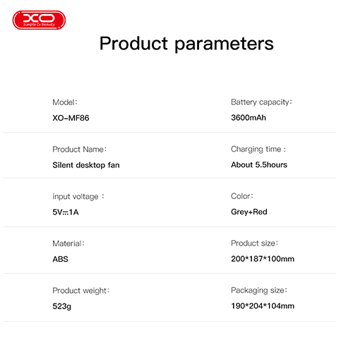 XO MF86 Desktop Fan 3600mAh - Image 4