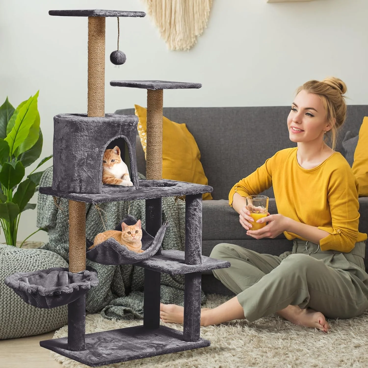 Cat Tree Multilevel Cat Tower with Condo and Hommock for Indoor-Gray - Image 4