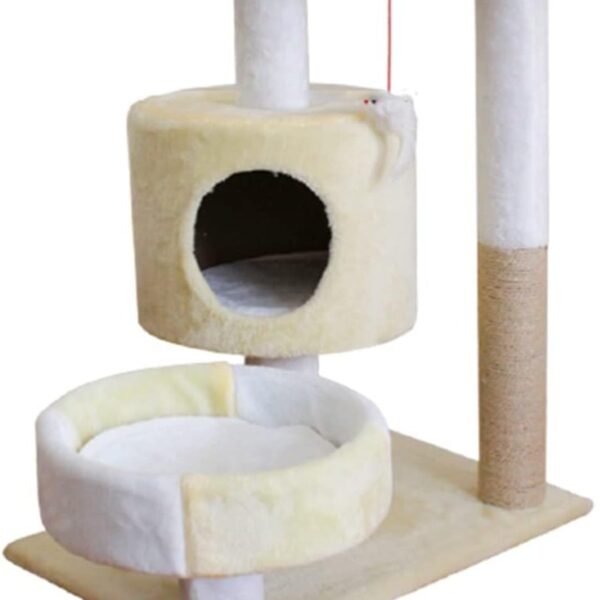 Cozy Cute Cat Tree, Multi-Level Cat Condo with Hammock-Beige