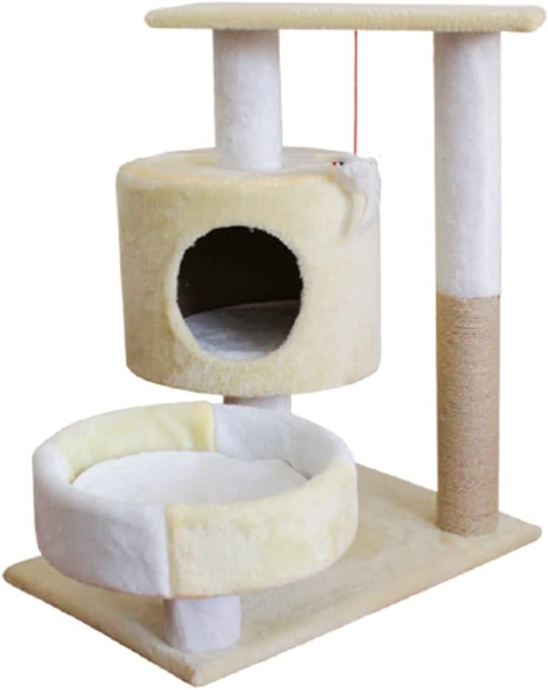 Cozy Cute Cat Tree, Multi-Level Cat Condo with Hammock-Beige