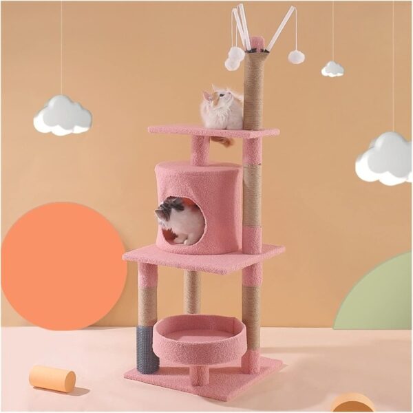 Hammock Cats Climbing Pets House Hammock Cat's Tree Tower-40*40*115 cm -Pink
