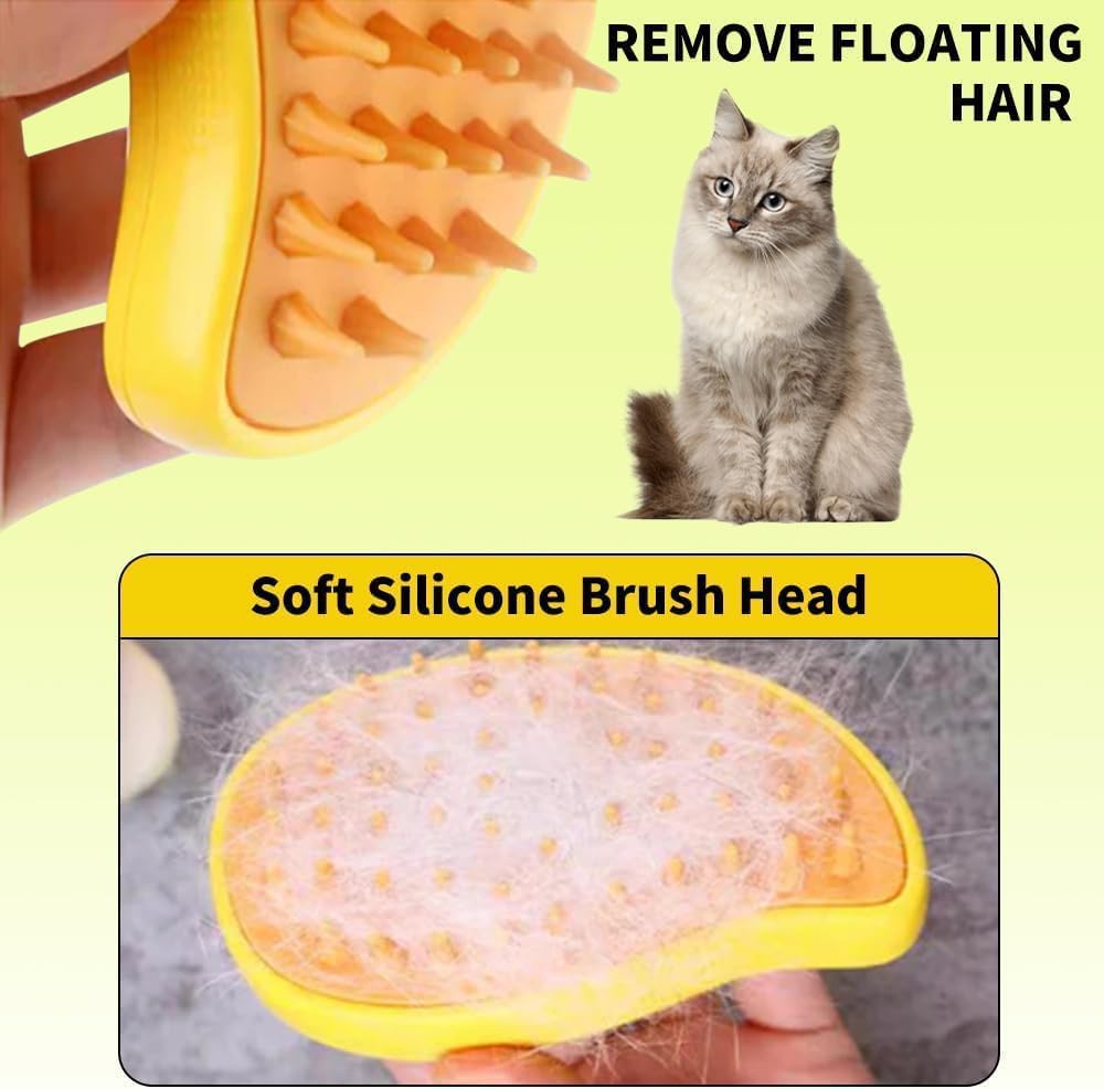Electric Cat Brush, 3-in-1 Cat Steamy Brush with Self-Cleaning Feature-Yellow - Image 4