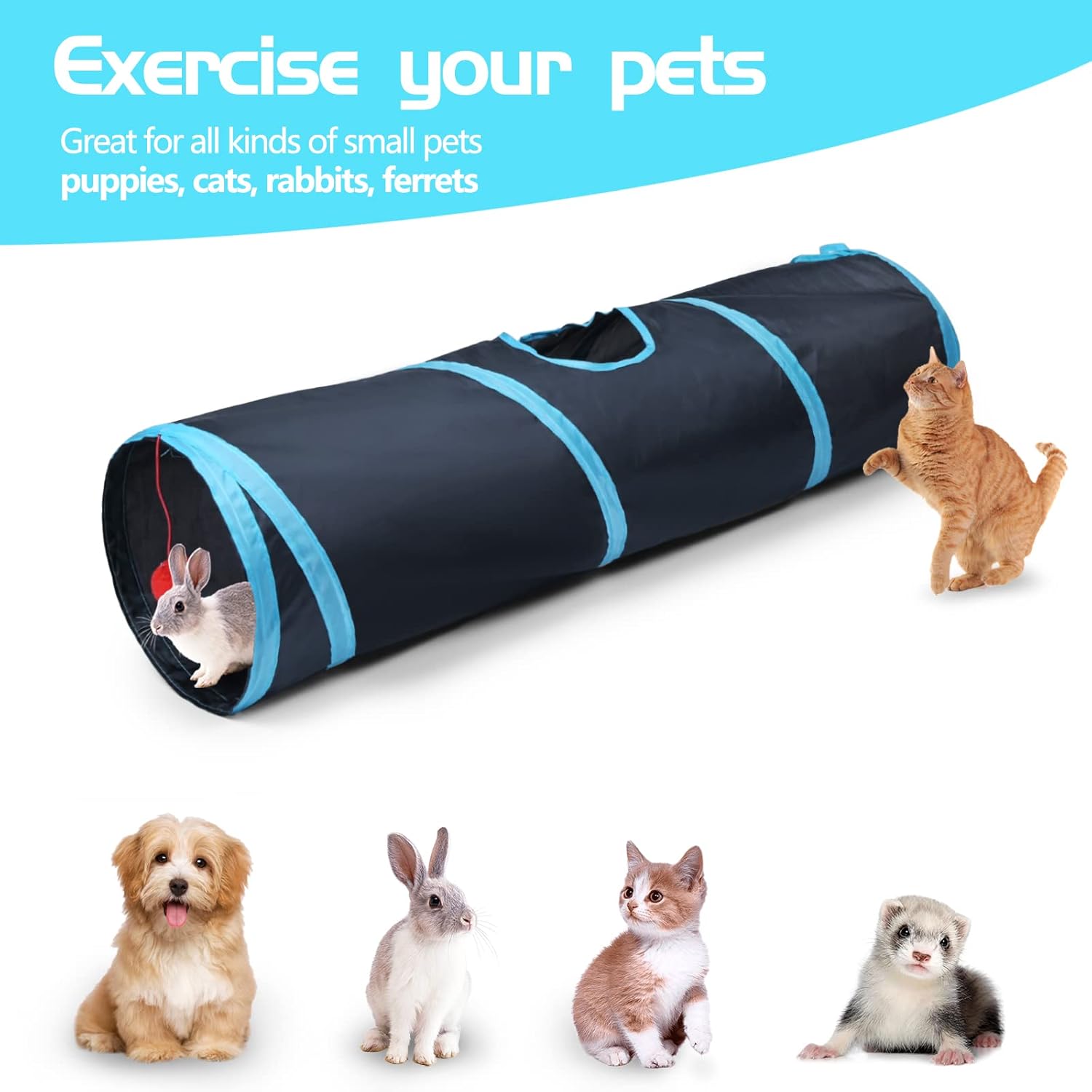 Sheldamy Cat Tunnel-Suitable for Kittens, Puppies, Rabbits-25*50 cm - Image 3