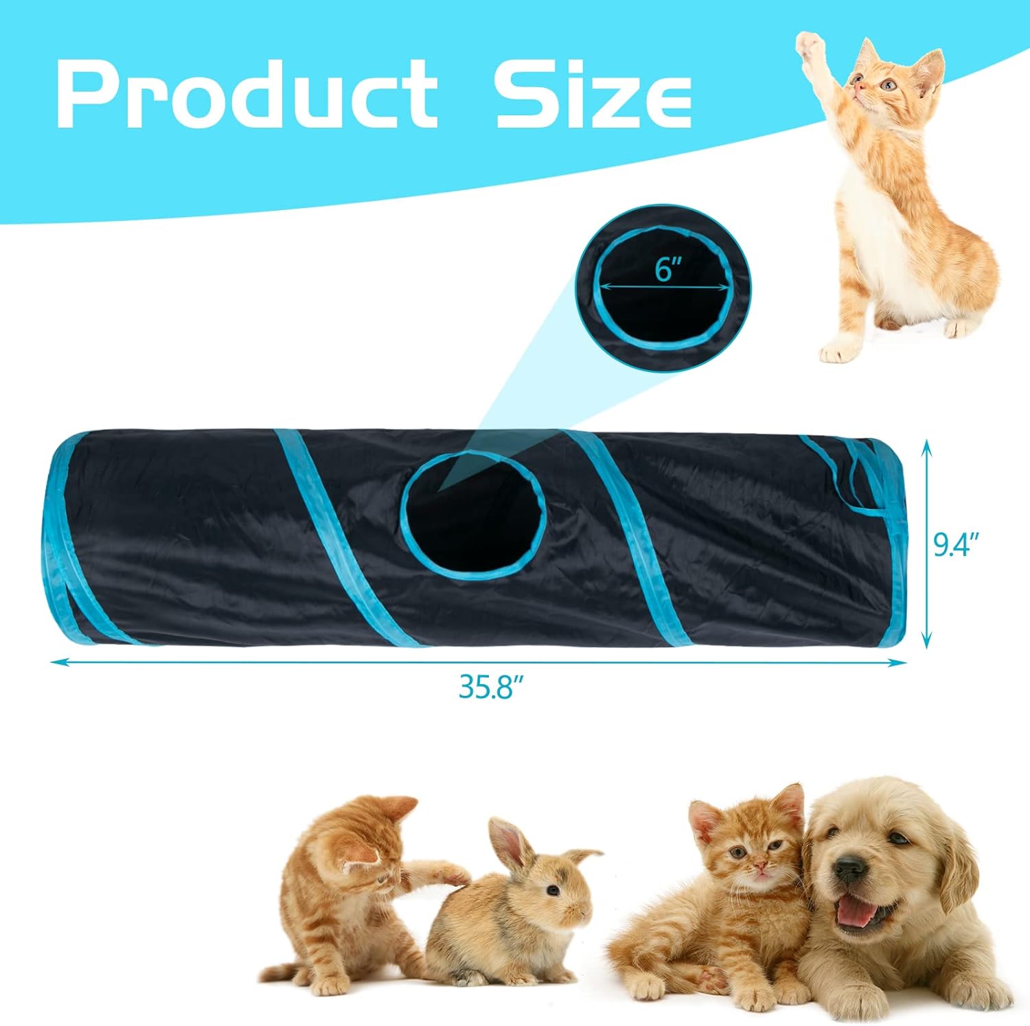 Sheldamy Cat Tunnel-Suitable for Kittens, Puppies, Rabbits-25*50 cm - Image 6