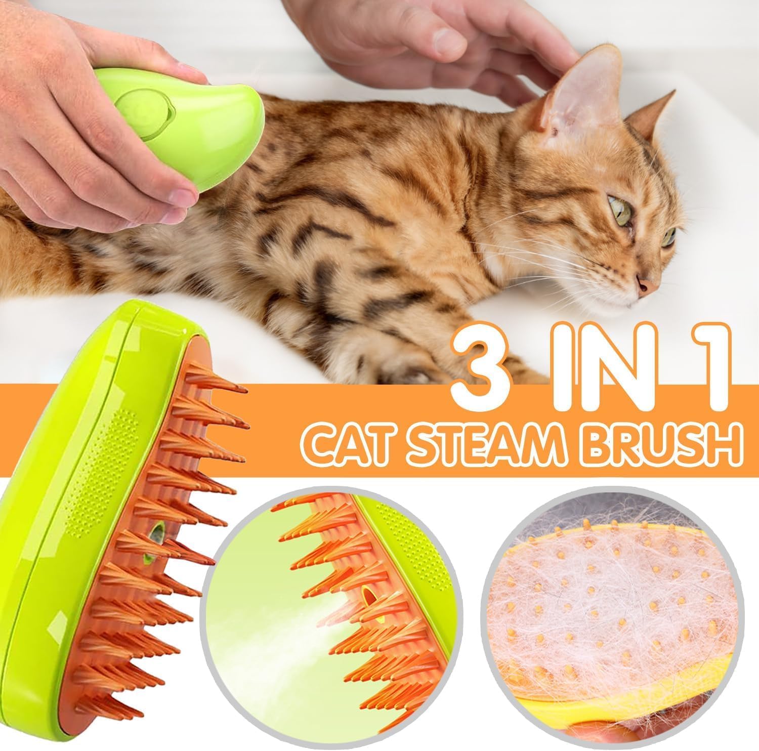 Electric Cat Brush, 3-in-1 Cat Steamy Brush with Self-Cleaning Feature-Yellow - Image 6
