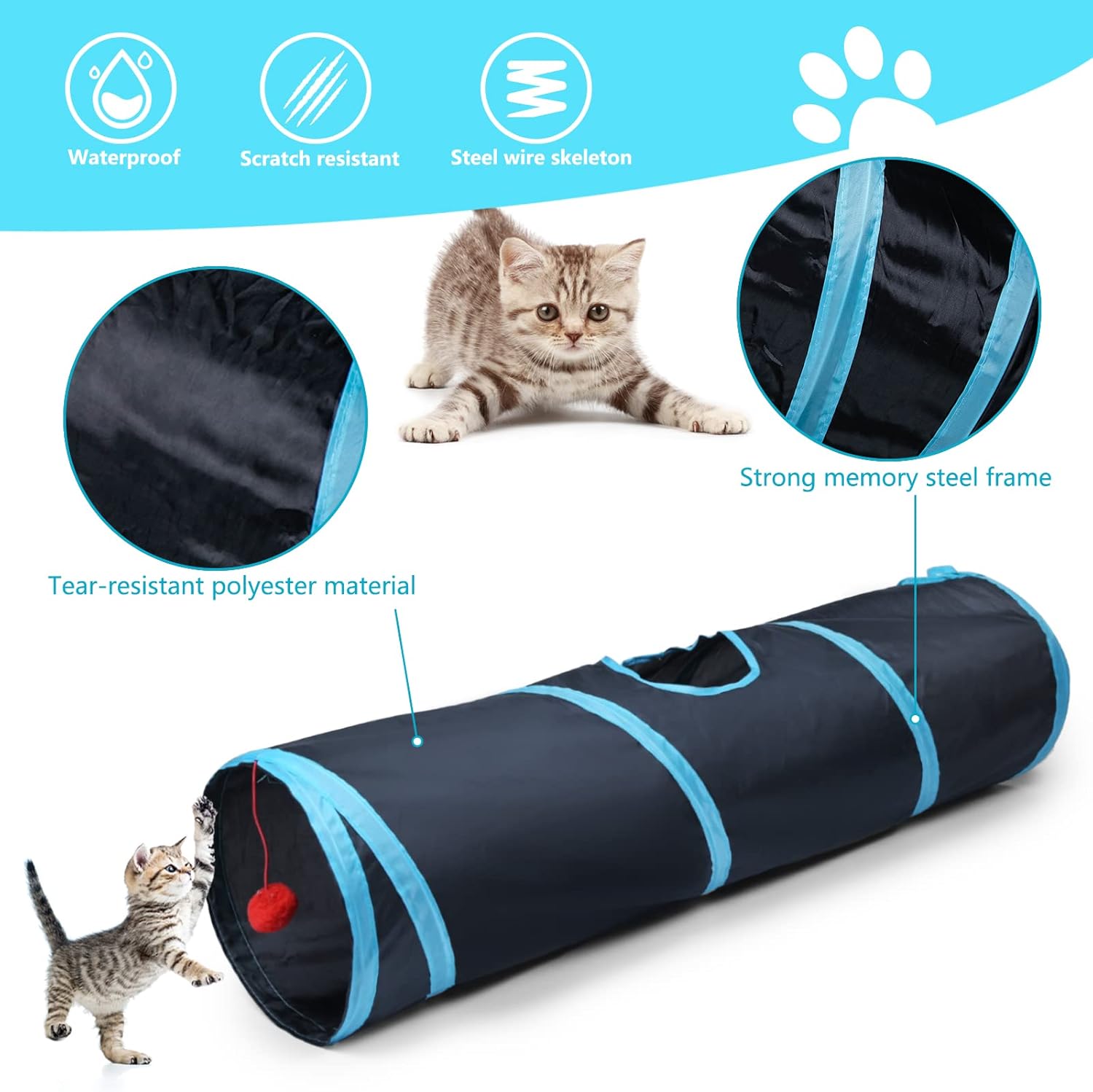 Sheldamy Cat Tunnel-Suitable for Kittens, Puppies, Rabbits-25*50 cm - Image 5