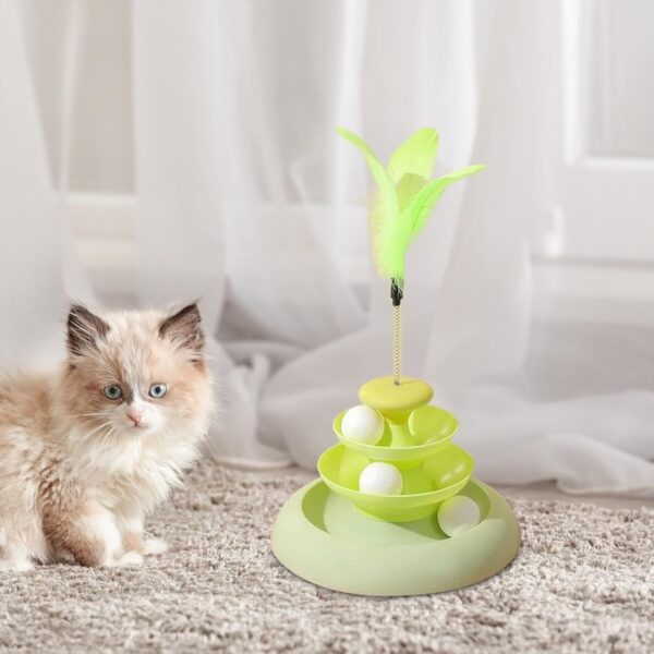 Interactive Cat Toy Roller with Feather Teaser for Indoor Felines- Green