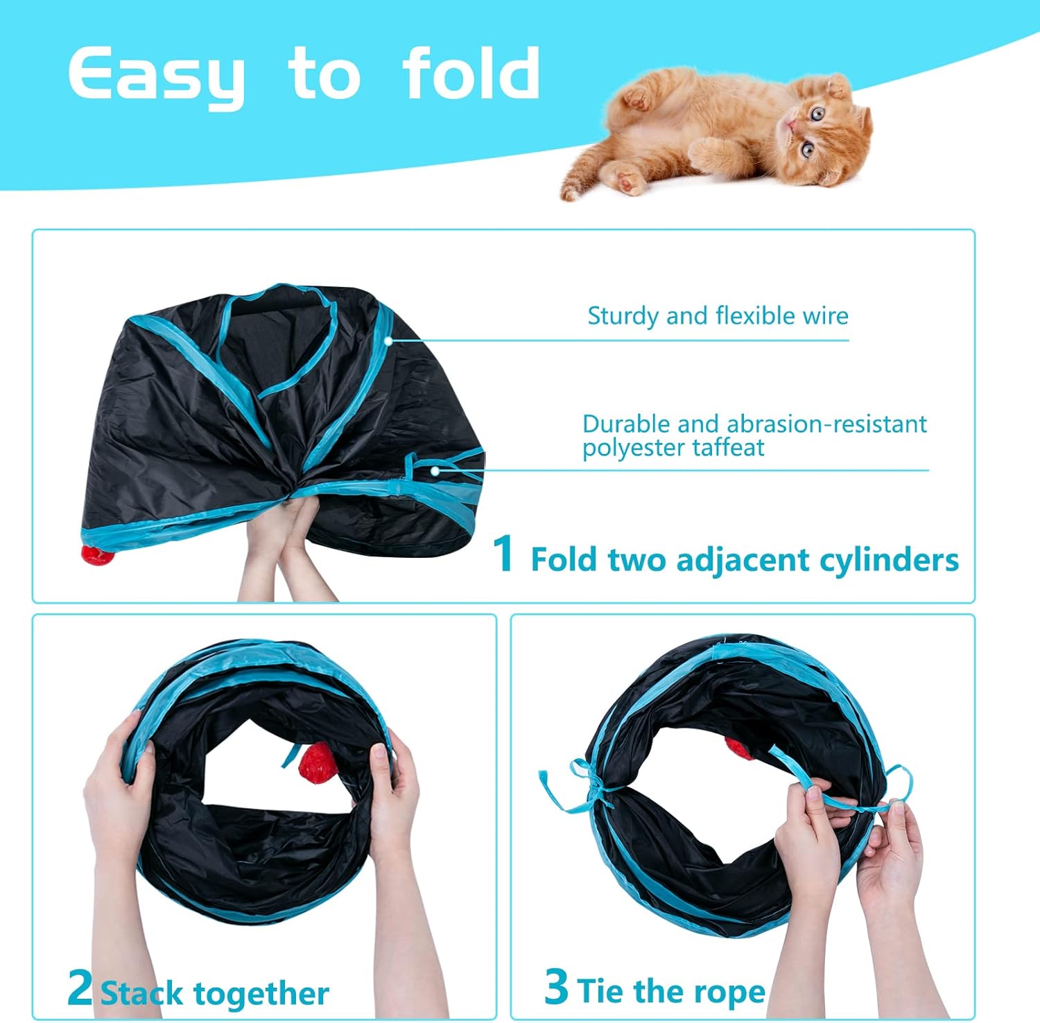 Sheldamy Cat Tunnel-Suitable for Kittens, Puppies, Rabbits-25*50 cm - Image 4