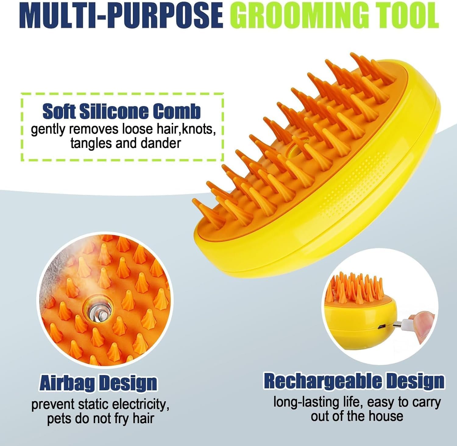 Electric Cat Brush, 3-in-1 Cat Steamy Brush with Self-Cleaning Feature-Yellow - Image 3
