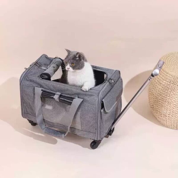 Travel Bag with Telescopic Handle - Airline Approved Soft Rolling Pet Carrier | Durable Cat Carrier with Safety Zippers | Perfect for Air Travel & Car Rides