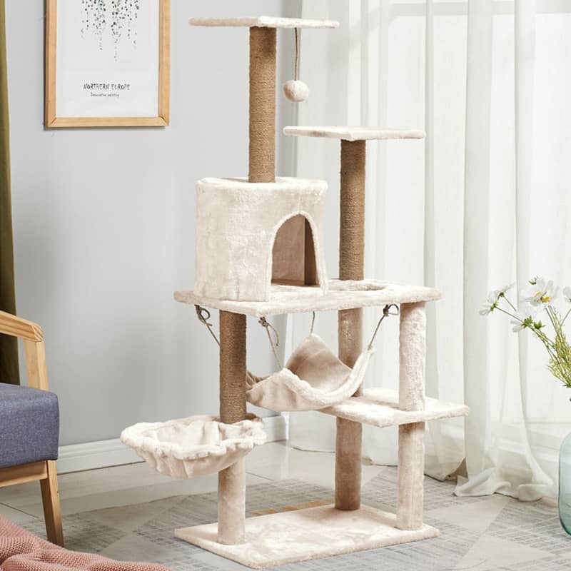 Cat Tree Multilevel Cat Tower with Condo and Hommock for Indoor-Beige