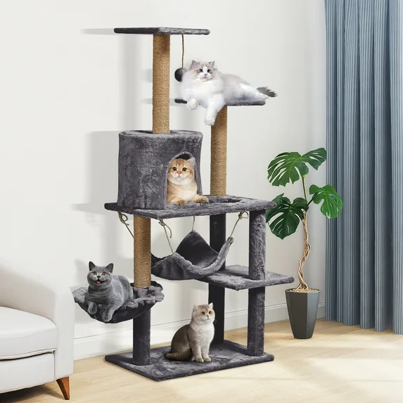Cat Tree Multilevel Cat Tower with Condo and Hommock for Indoor-Gray - Image 9