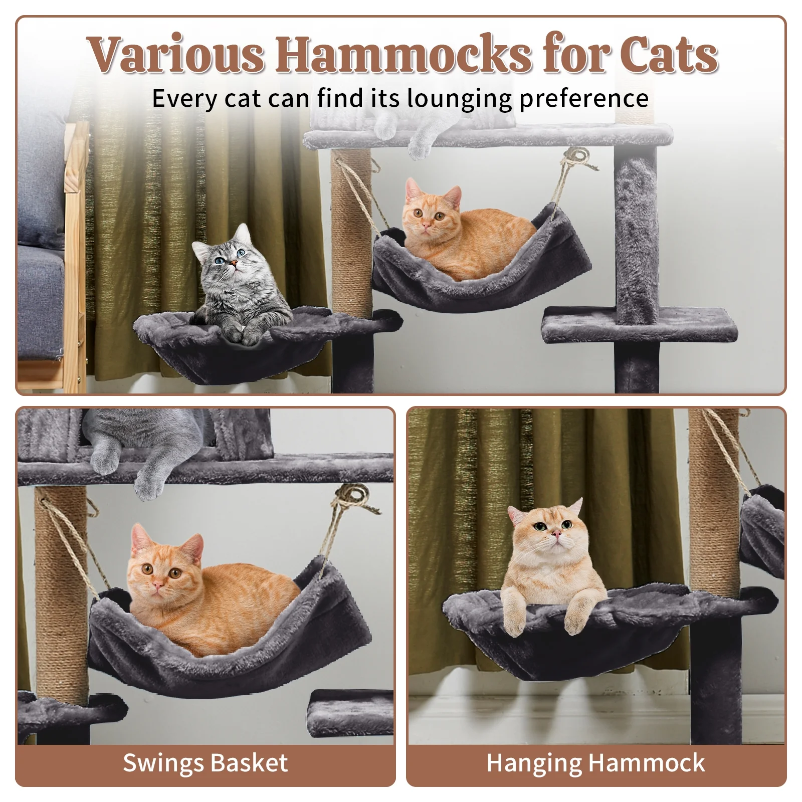 Cat Tree Multilevel Cat Tower with Condo and Hommock for Indoor-Gray - Image 3