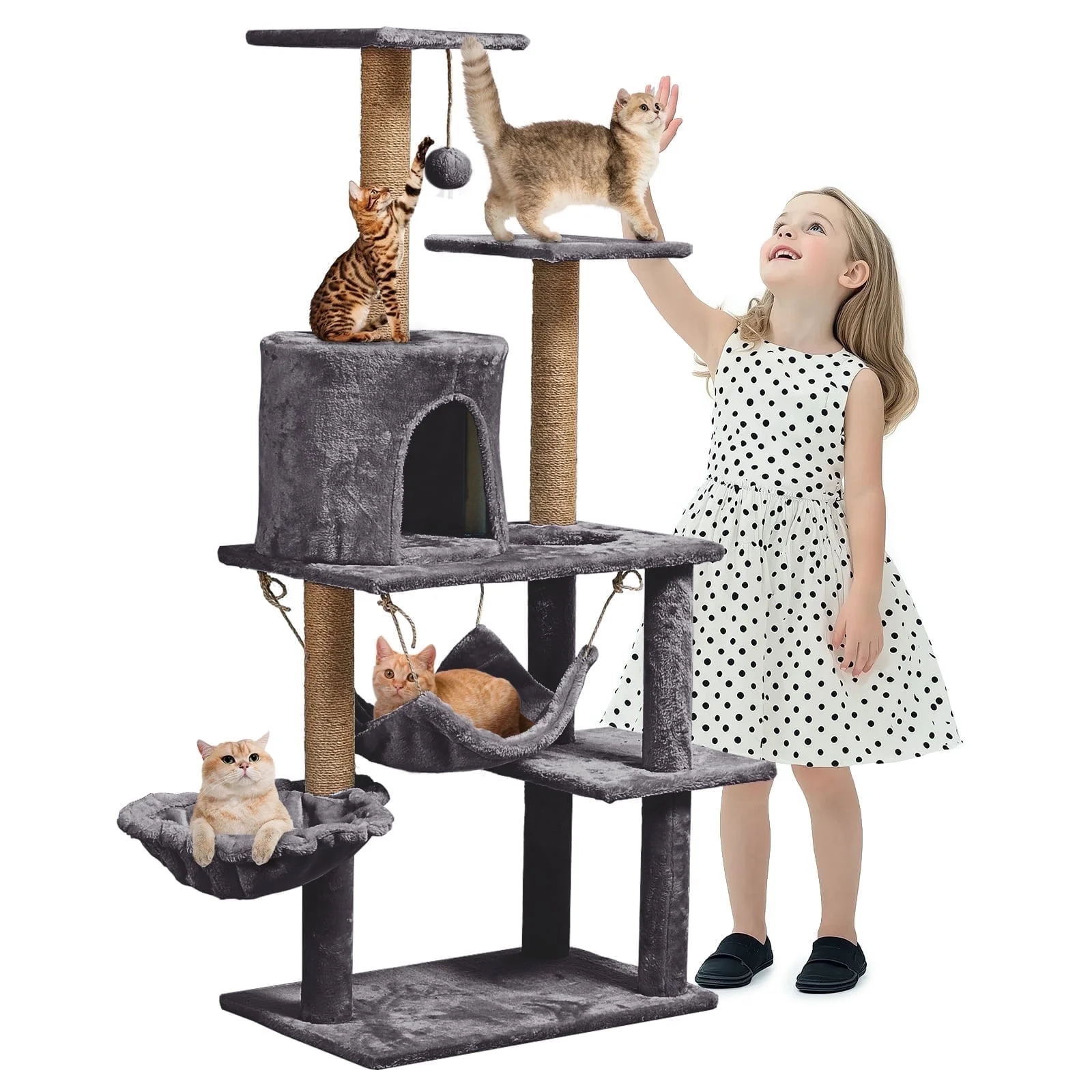 Cat Tree Multilevel Cat Tower with Condo and Hommock for Indoor-Gray - Image 8