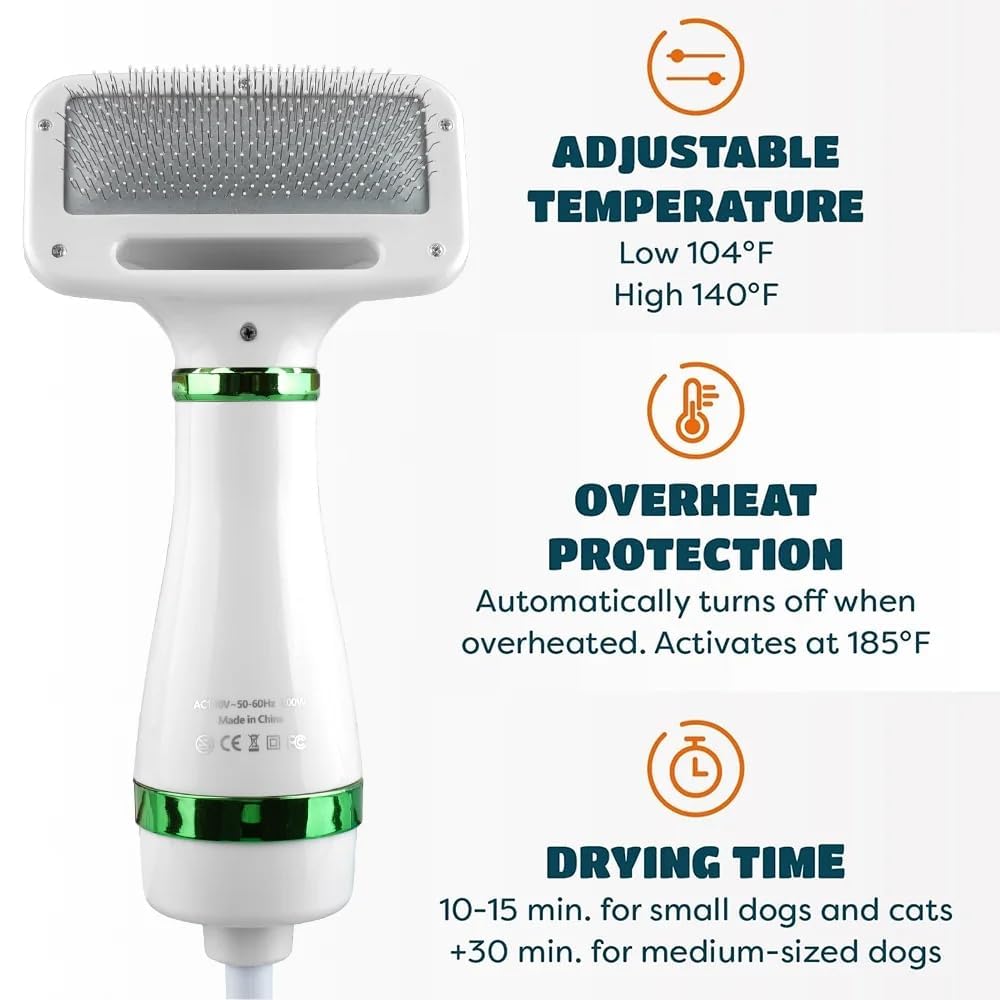 Pet Dog Hair Dryer Brush - Dog Hair Grooming Dryer Blower Slicker Brush with 3 Wind and Temperature Settings - Image 6