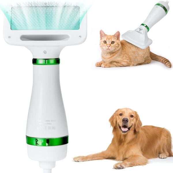 Pet Dog Hair Dryer Brush - Dog Hair Grooming Dryer Blower Slicker Brush with 3 Wind and Temperature Settings