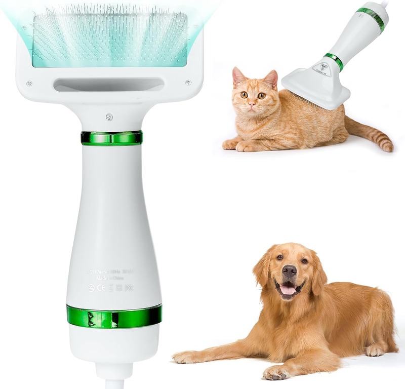 Pet Dog Hair Dryer Brush - Dog Hair Grooming Dryer Blower Slicker Brush with 3 Wind and Temperature Settings