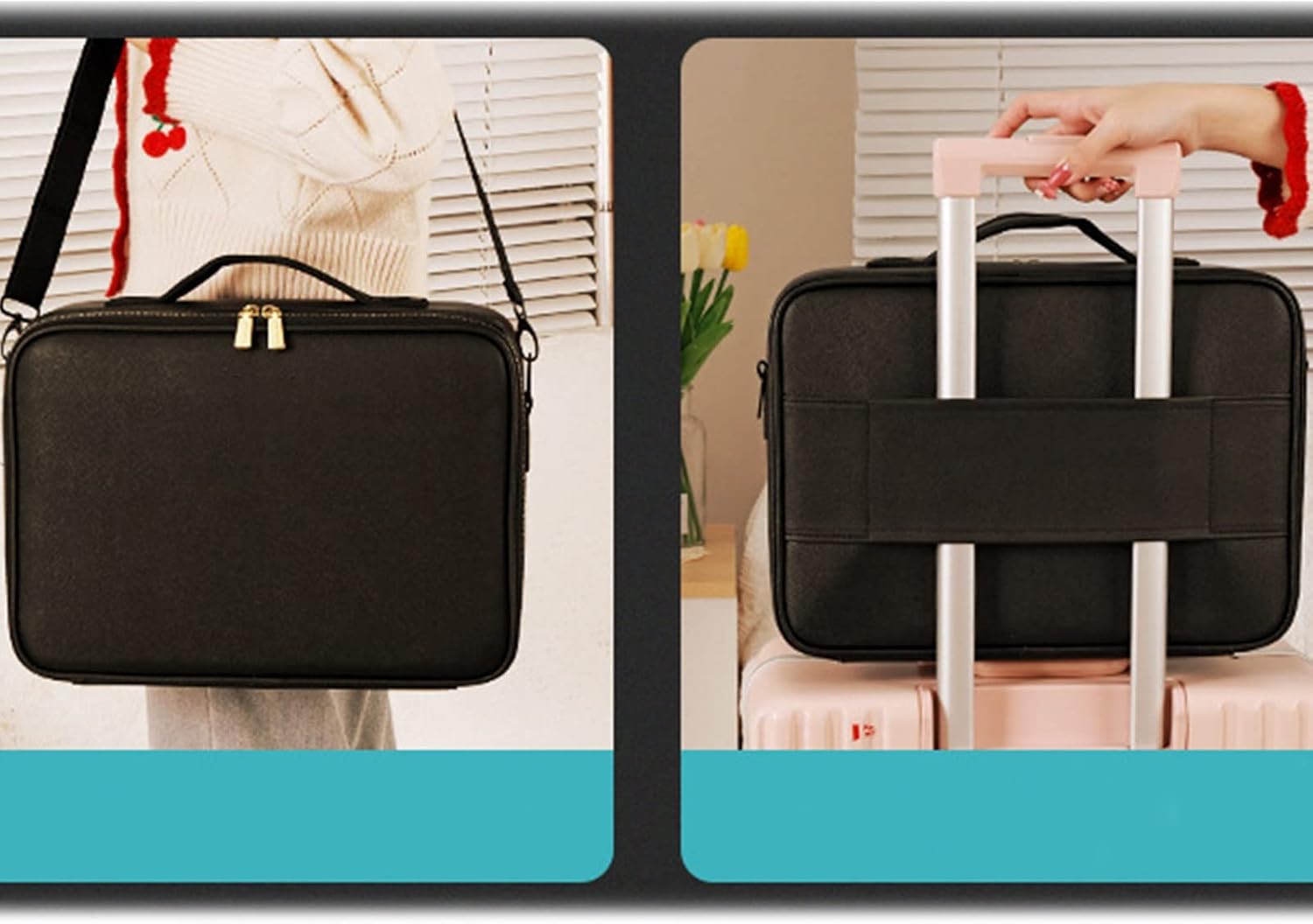 Travel Makeup Bag with Light Mirror, Makeup Case, Cosmetic Train Case with Mirror with Detachable LED Light Rechargeable 3 Colors - Image 2