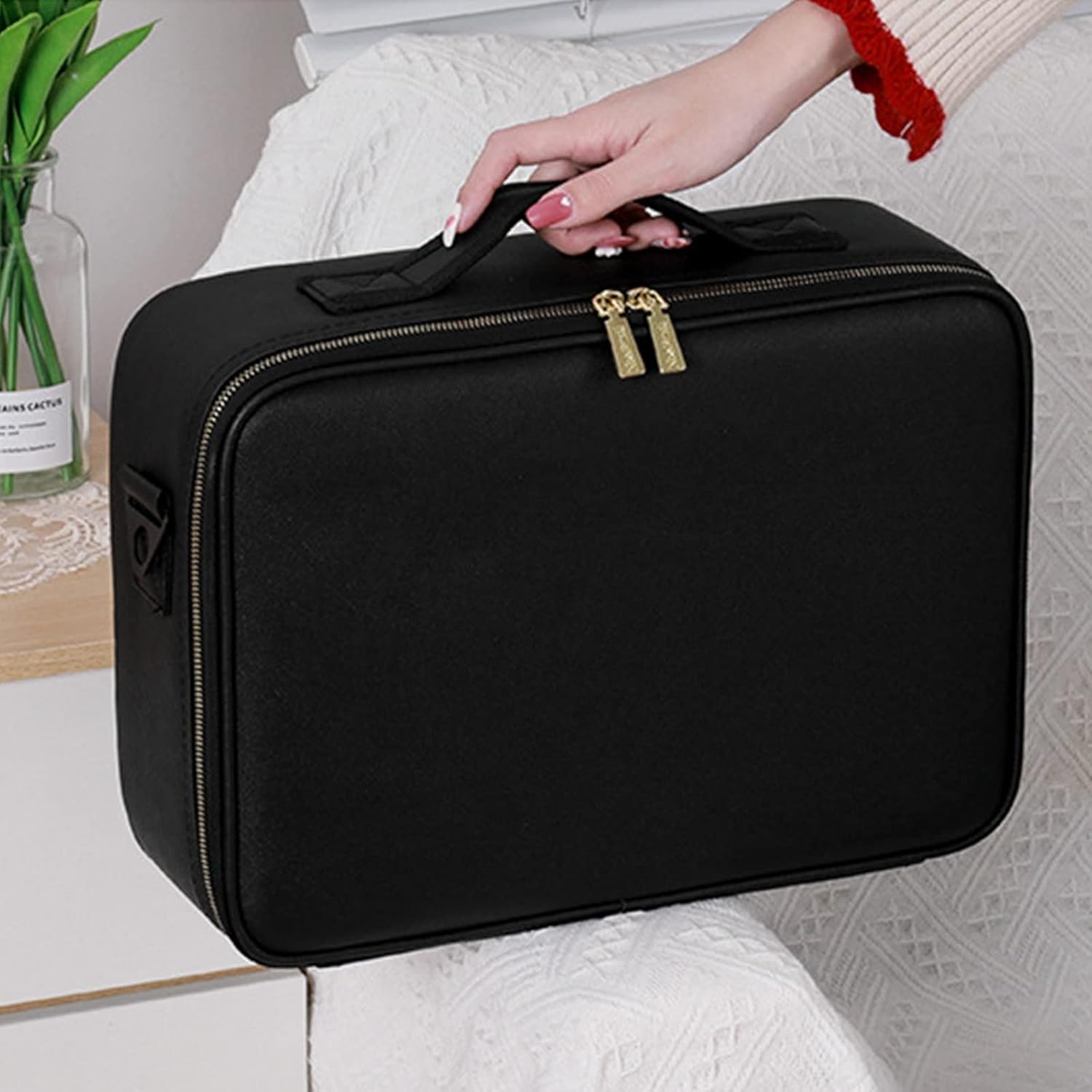 Travel Makeup Bag with Light Mirror, Makeup Case, Cosmetic Train Case with Mirror with Detachable LED Light Rechargeable 3 Colors - Image 3