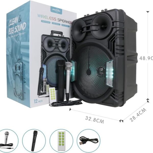 GREATNICE GTS-2069 Wireless Speaker With Led Light 12 Inch Portable Speaker 25W 80dB BT 5.3 Distance 10M 2400mAh Rechargeable Battery USb Sd, Tf, Fm, Radio,
