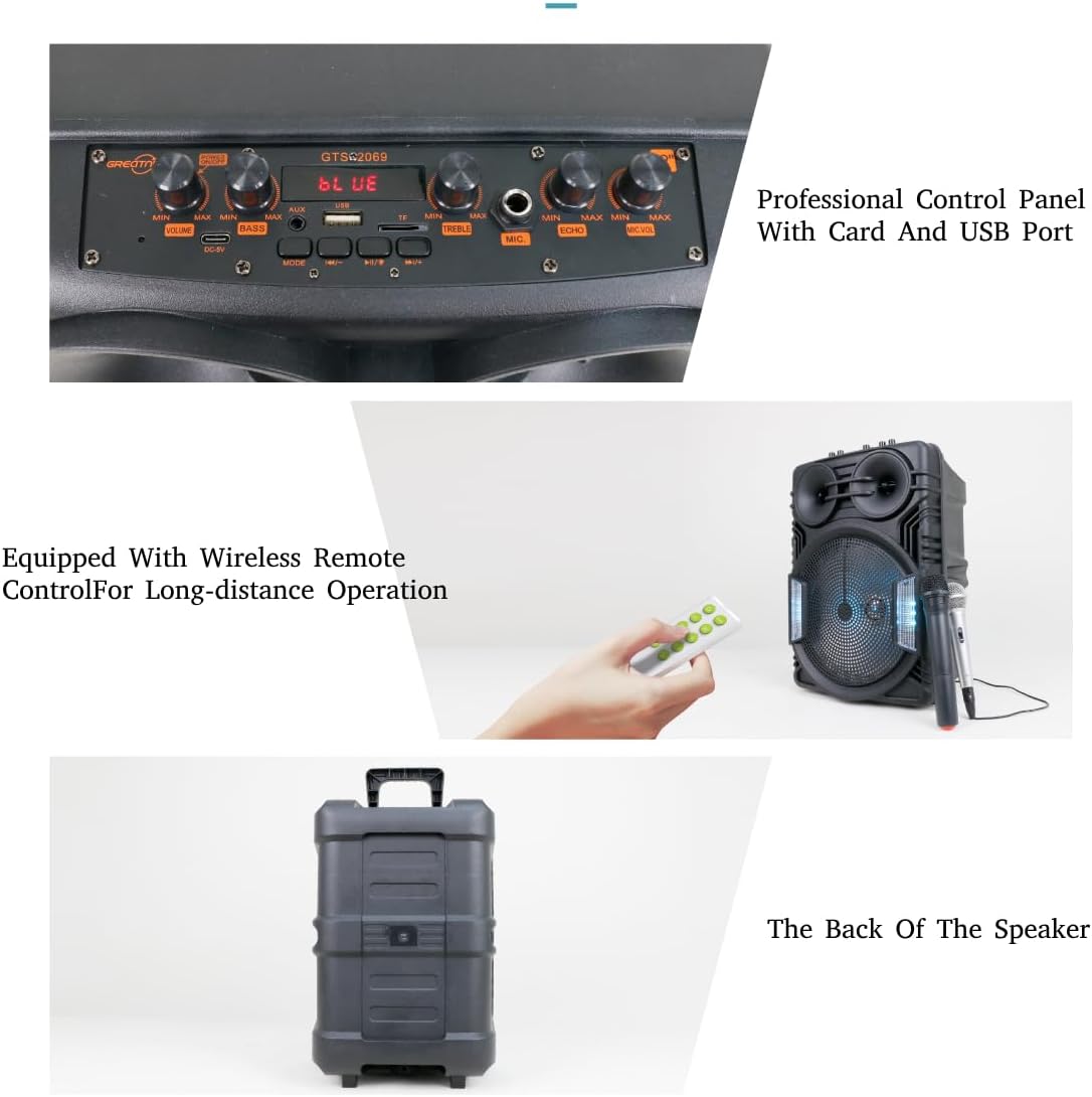 GREATNICE GTS-2069 Wireless Speaker With Led Light 12 Inch Portable Speaker 25W 80dB BT 5.3 Distance 10M 2400mAh Rechargeable Battery USb Sd, Tf, Fm, Radio, - Image 6