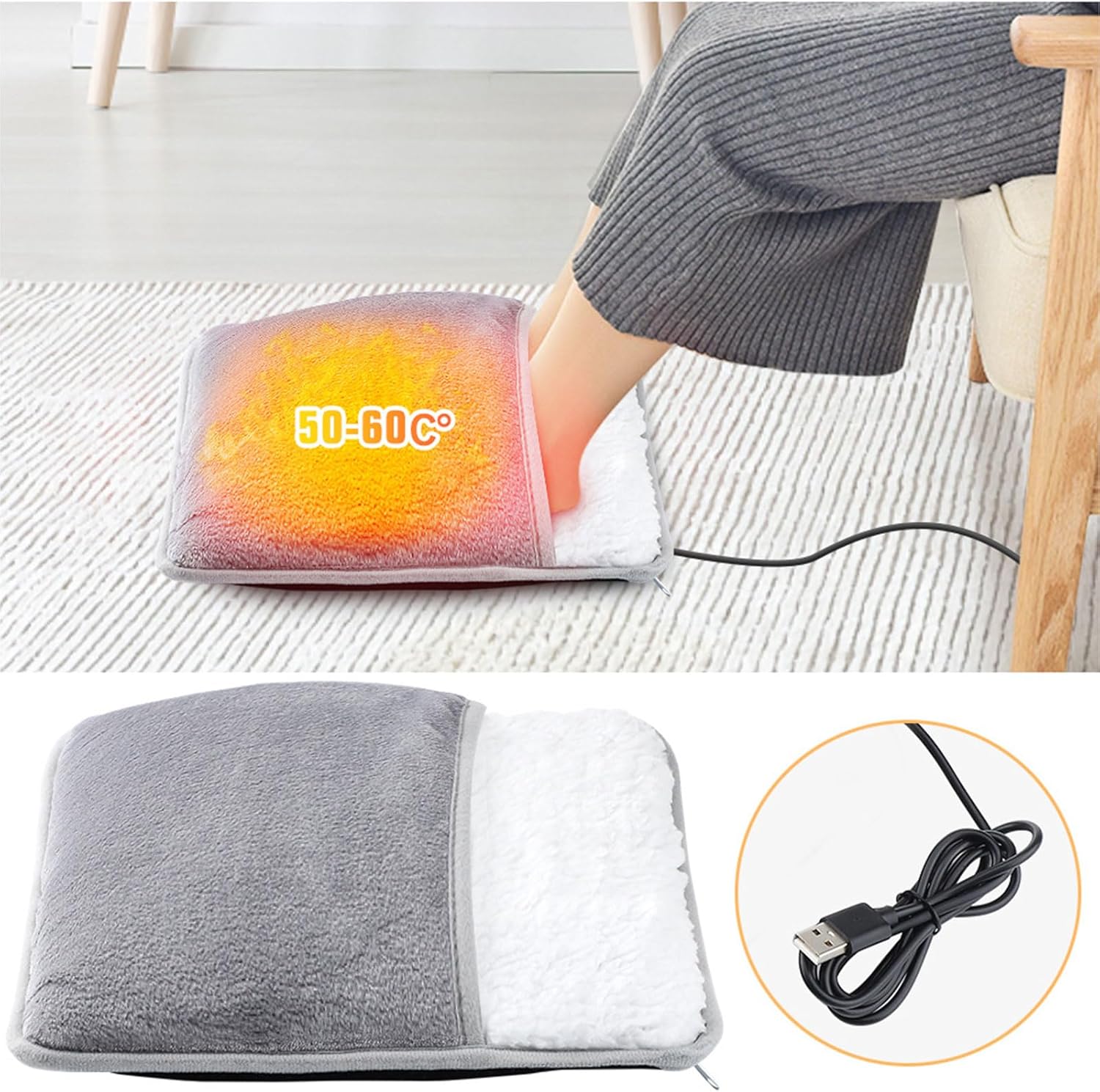 Electric Heated Foot Warmers for Men and Women, USB Feet Warmer Fast Heating Pad with Anti-Slip Bottom Design, Soft Winter - Image 3
