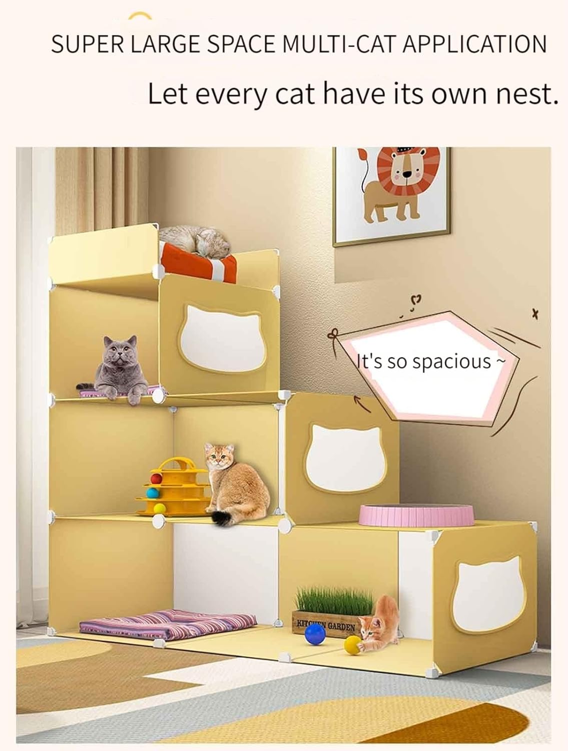 Pen Plastic, Cat Cages Indoor, Attery Toys, Pretty Cat Houses & Condos, Raised Cat Bed, Step Design, Easy to Clean-:72*37*89cm - Image 4