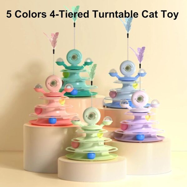 Interactive Cat Toys for Indoor Cats, 4-Level Turntable Cat Toy with 3 Colorful Balls, Cat Track Roller with Catnip Ball