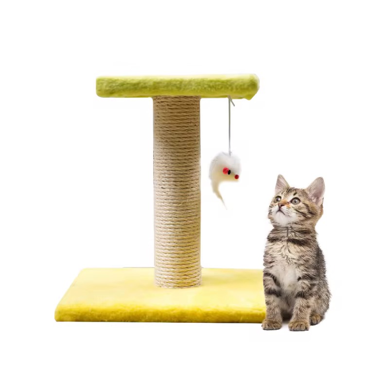 Cat tree tower scratcher with mouse toy-BEIGE-27*18*25CM - Image 2