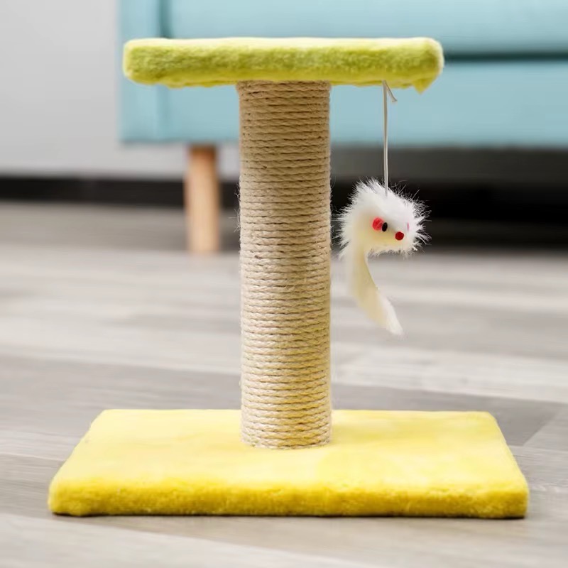 Cat tree tower scratcher with mouse toy-BEIGE-27*18*25CM