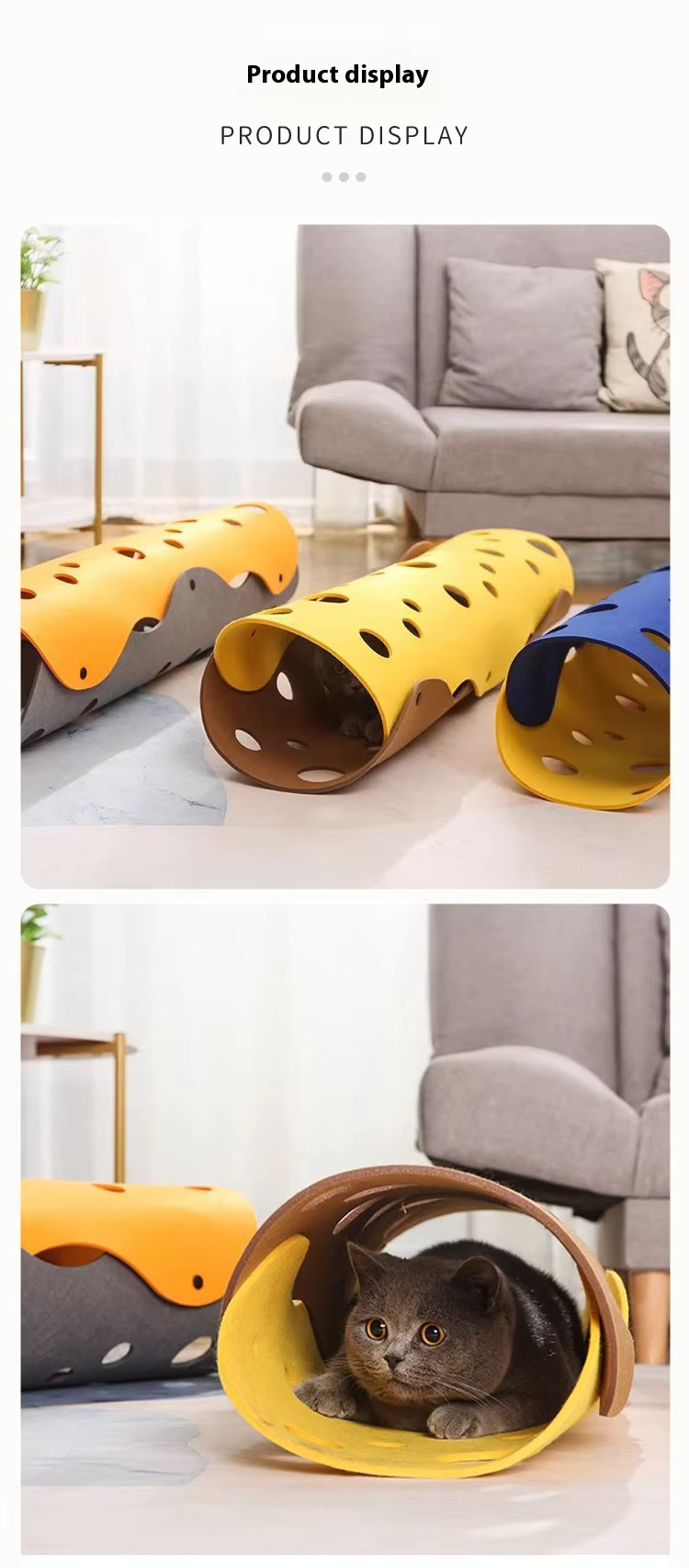 Interactive cat tunnel toy – Foldable felt cat tube bed for pets-92*43*3cm - Image 4