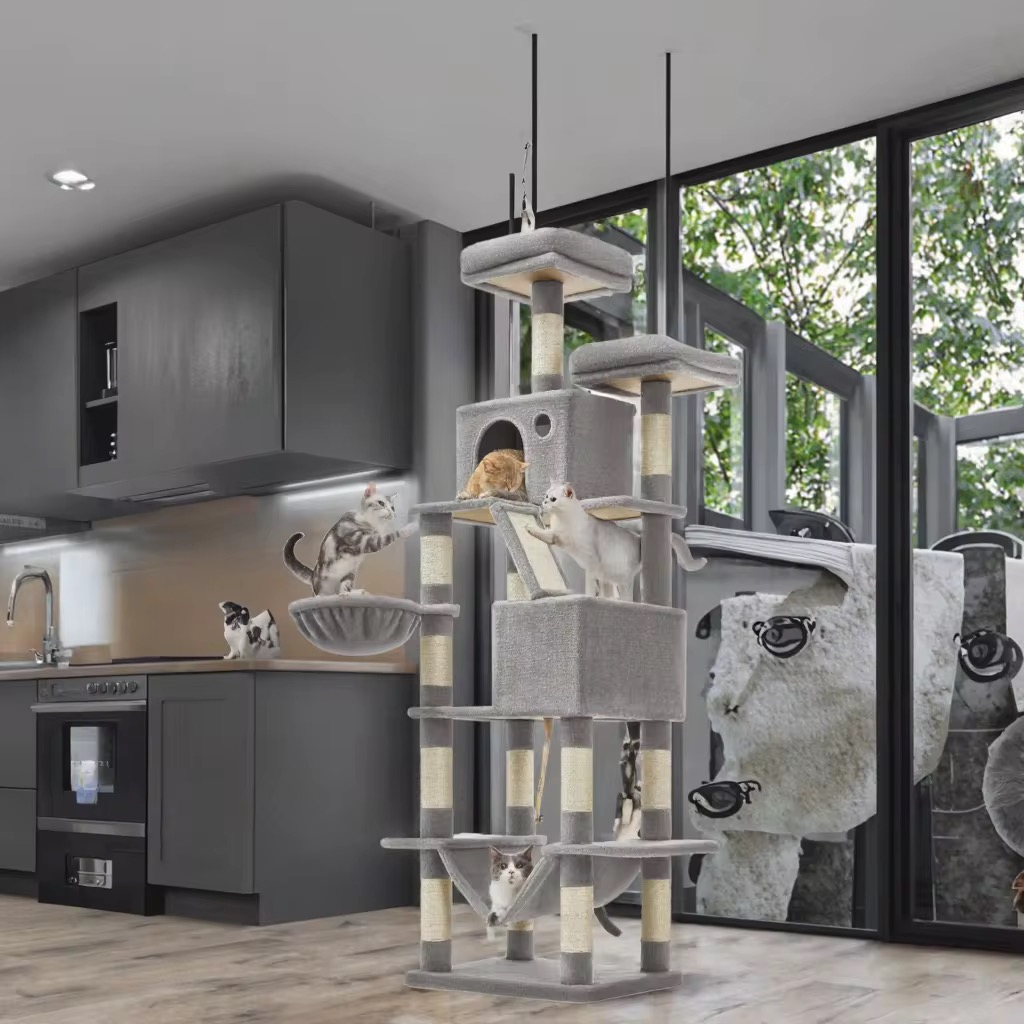 Multi-Level cat tree tower with conso, hammocks & scratching posts – large cat climbing activity center-55*45*168cm - Image 3