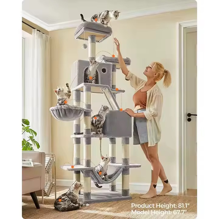 Multi-Level cat tree tower with conso, hammocks & scratching posts – large cat climbing activity center-55*45*168cm - Image 2