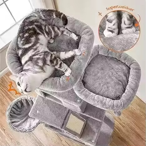 Multi-Level cat tree tower with conso, hammocks & scratching posts – large cat climbing activity center-55*45*168cm - Image 4