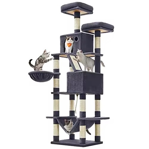 Multi-Level cat tree tower with conso, hammocks & scratching posts – large cat climbing activity center-55*45*168cm