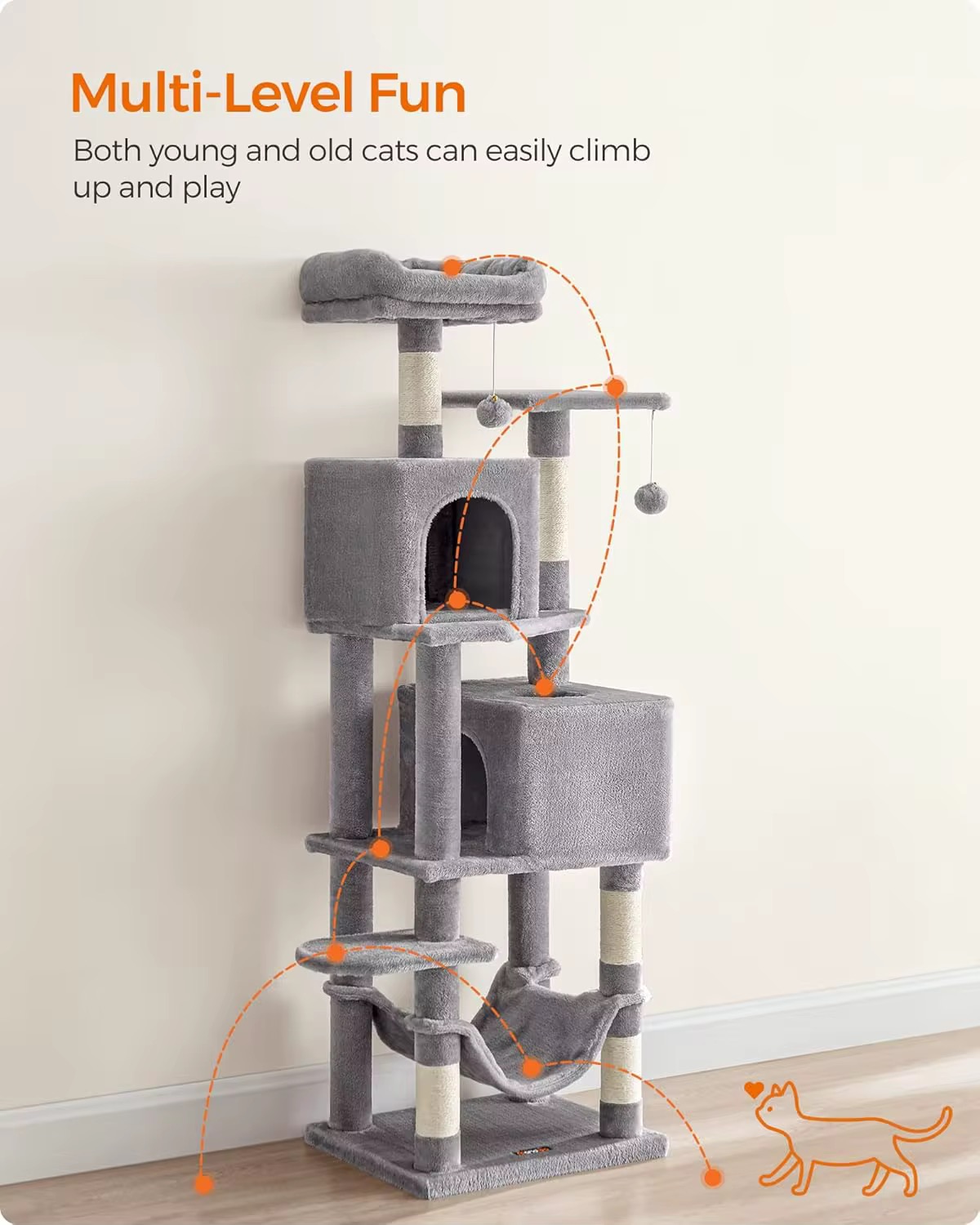 Modern Large Cat Tree Tower with Condos, Perches, Sisal Scratching Posts and Toys for Multi Cats-49*40*166cm - Image 3