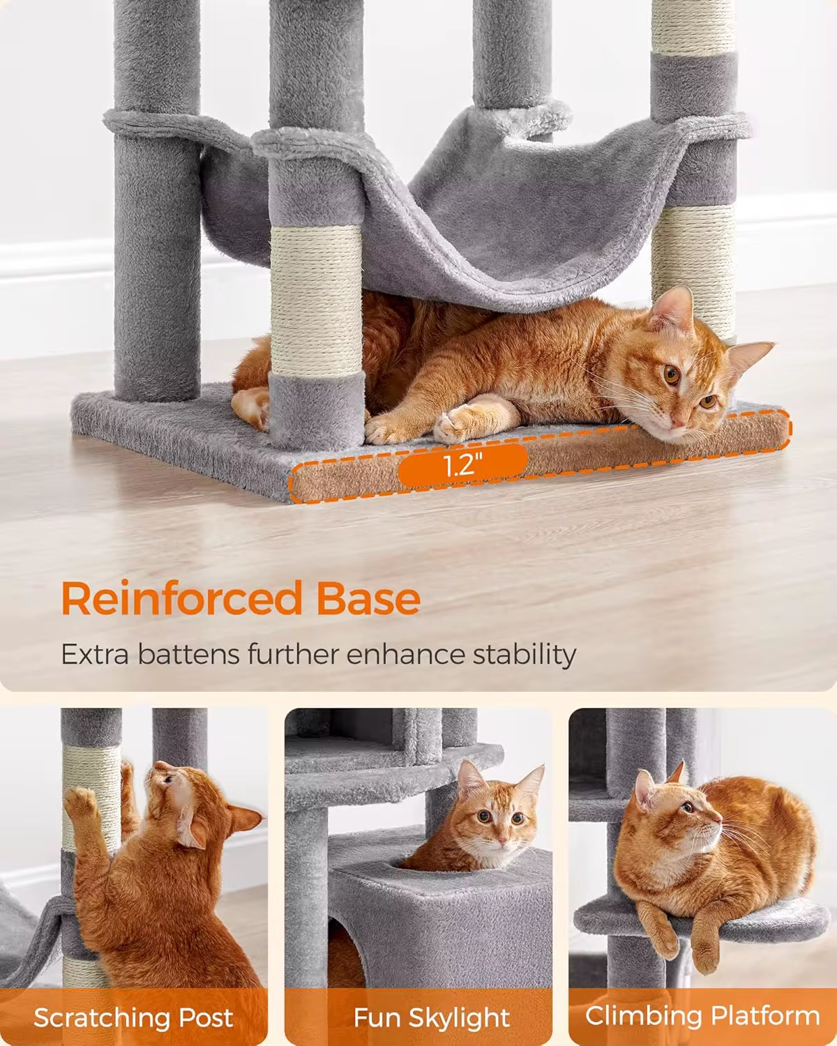 Modern Large Cat Tree Tower with Condos, Perches, Sisal Scratching Posts and Toys for Multi Cats-49*40*166cm - Image 4