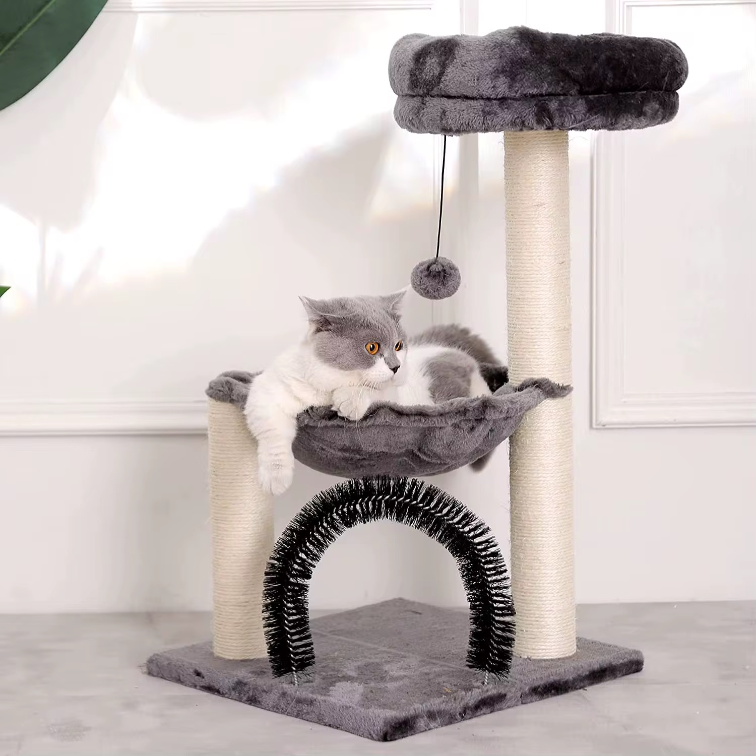 Multi-Level Cat Tree with Scratching Posts Plush Basket , Perch for Play Rest, Cat Activity Tree with Dangling Ball -40*40*70cm - Image 6
