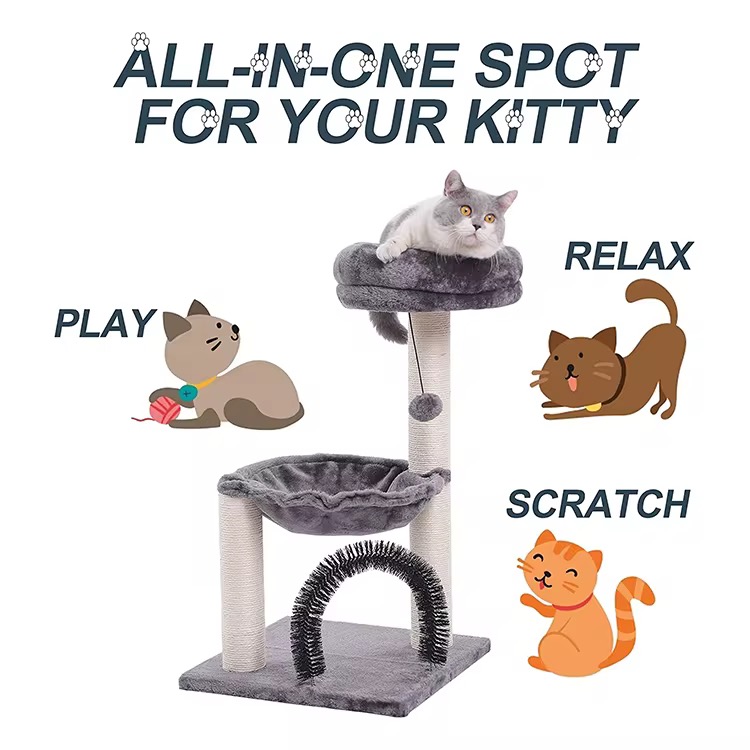 Multi-Level Cat Tree with Scratching Posts Plush Basket , Perch for Play Rest, Cat Activity Tree with Dangling Ball -40*40*70cm - Image 4
