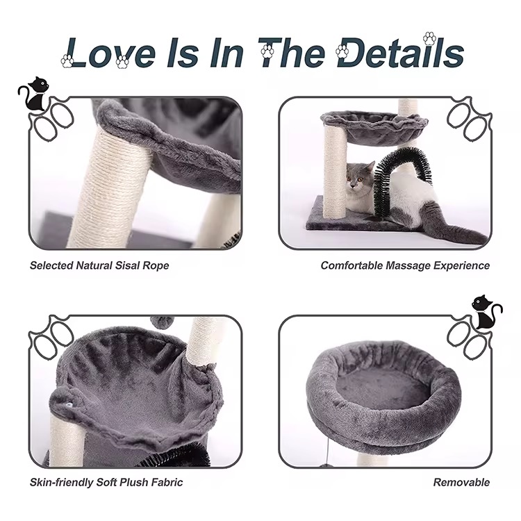 Multi-Level Cat Tree with Scratching Posts Plush Basket , Perch for Play Rest, Cat Activity Tree with Dangling Ball -40*40*70cm - Image 8
