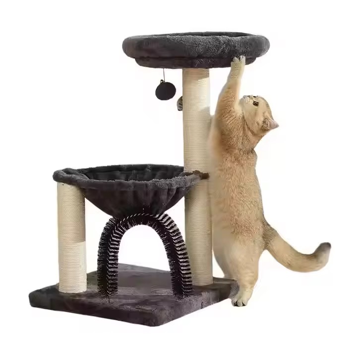 Multi-Level Cat Tree with Scratching Posts Plush Basket , Perch for Play Rest, Cat Activity Tree with Dangling Ball -40*40*70cm - Image 5
