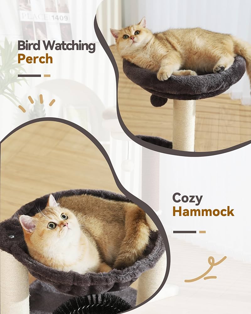 Multi-Level Cat Tree with Scratching Posts Plush Basket , Perch for Play Rest, Cat Activity Tree with Dangling Ball -40*40*70cm - Image 2