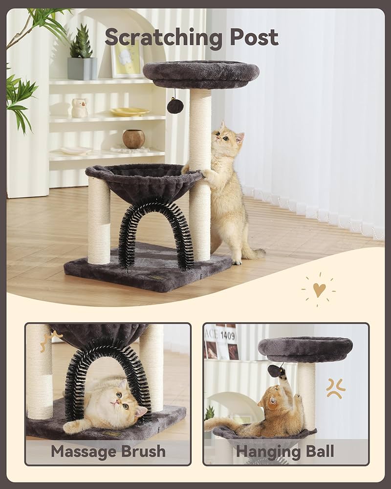 Multi-Level Cat Tree with Scratching Posts Plush Basket , Perch for Play Rest, Cat Activity Tree with Dangling Ball -40*40*70cm - Image 7