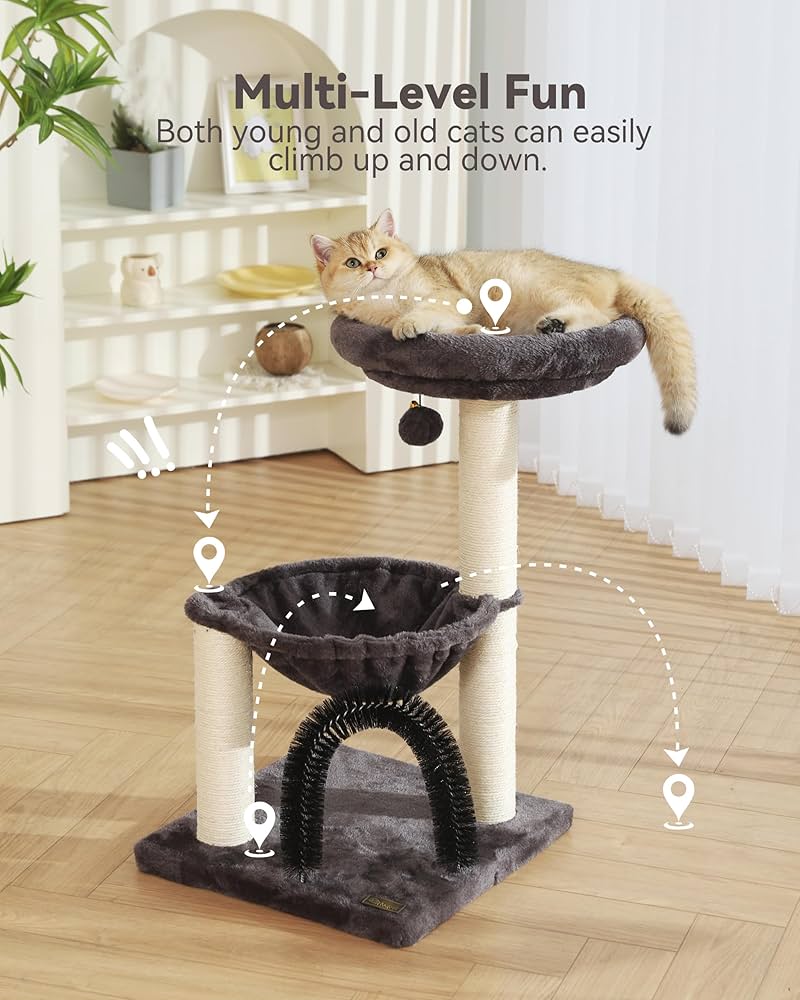 Multi-Level Cat Tree with Scratching Posts Plush Basket , Perch for Play Rest, Cat Activity Tree with Dangling Ball -40*40*70cm - Image 3