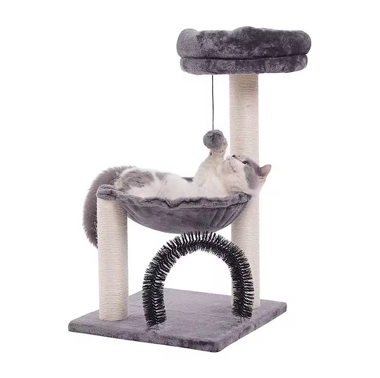 Multi-Level Cat Tree with Scratching Posts Plush Basket , Perch for Play Rest, Cat Activity Tree with Dangling Ball -40*40*70cm