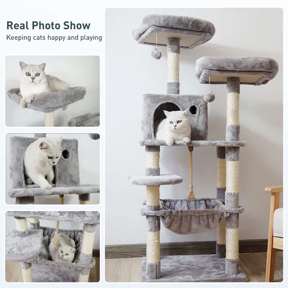 Luxury Large Cat Tree Tower House with Scratching Posts, Cat House and Hanging Toy-55*45*143cm - Image 3
