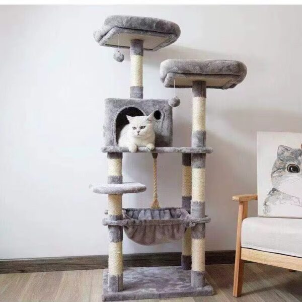 Luxury Large Cat Tree Tower House with Scratching Posts, Cat House and Hanging Toy-55*45*143cm