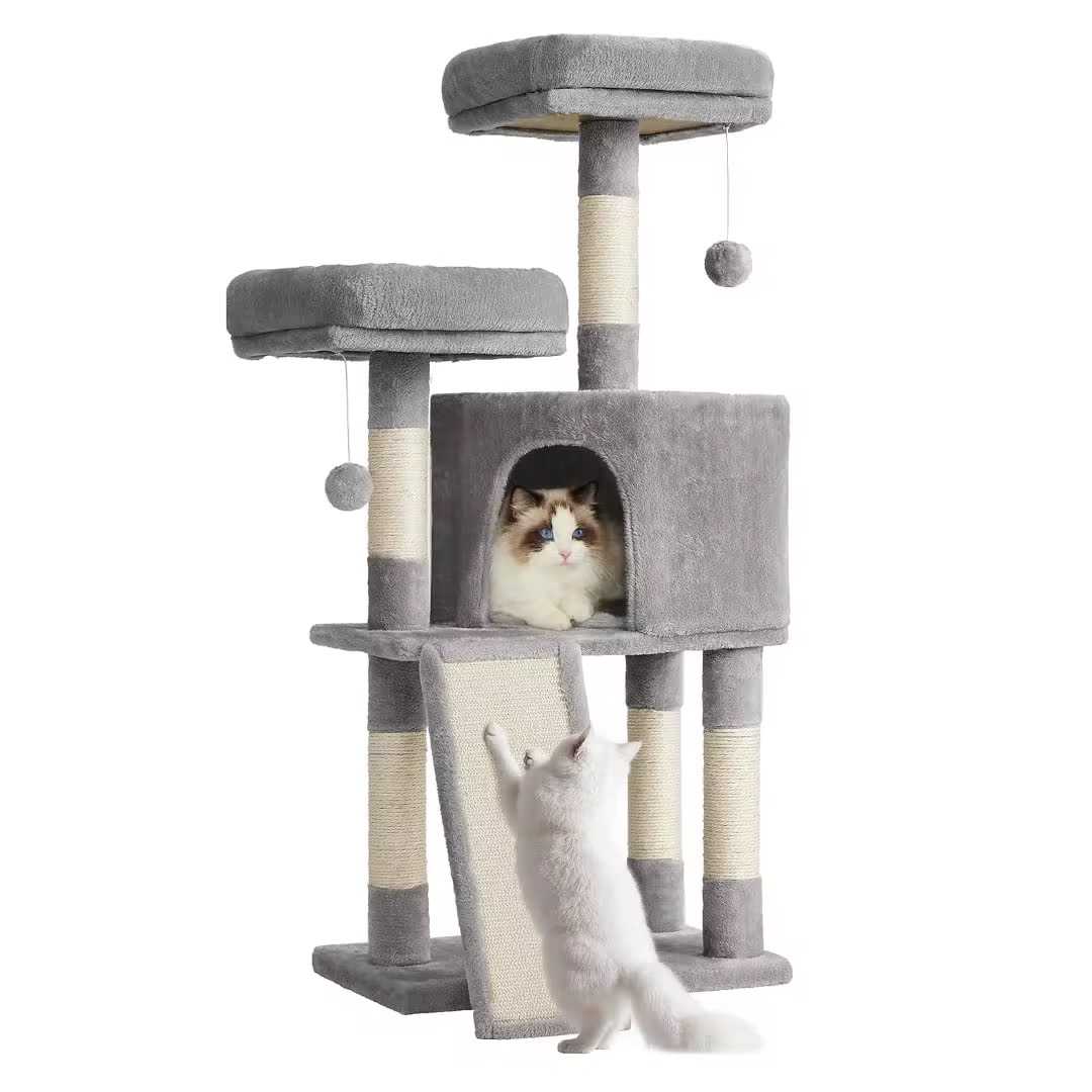 Multi-Level Cat Tree Tower with Scratching Posts, Plush Bed, Elevated Perch and Cozy Cat Condo-40*19*138cm - Image 2